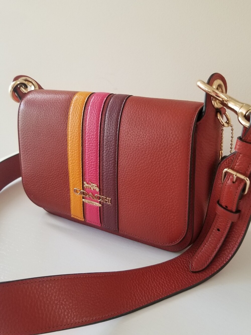 Coach Jes Messenger Bag Varsity Stripe Crossbody - Picture 2 of 15